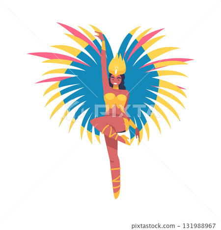 Woman Dancer at Brazilian Carnival Dressed in Colorful Feather Outfit Dancing Vector Illustration Woman Dancer at Brazilian Carnival Dressed in Colorful Feather Outfit Dancing Vector Illustration 131988967