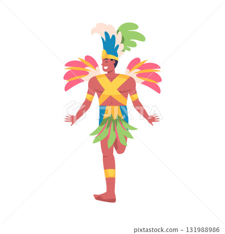 Man Dancer at Brazilian Carnival Dressed in Colorful Feather Outfit Dancing Vector Illustration Man Dancer at Brazilian Carnival Dressed in Colorful Feather Outfit Dancing Vector Illustration 131988986