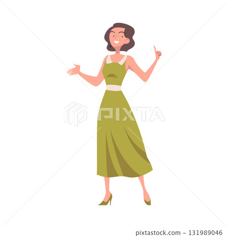 Woman Character Talking about Something Standing and Speaking Vector Illustration Woman Character Talking about Something Standing and Speaking Vector Illustration 131989046
