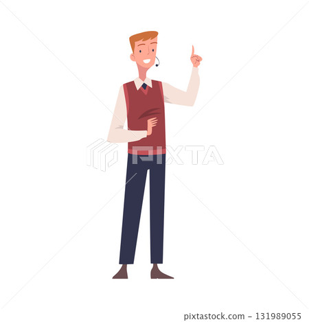 Man Character Talking about Something Standing and Speaking Vector Illustration 131989055