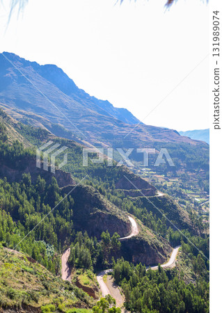 Nice view of the town of Pisac from the ruins with the same name in Cusco. Nice view of the town of Pisac from the ruins with the same name in Cusco. 131989074