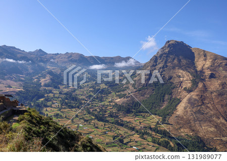 Nice view of the town of Pisac from the ruins with the same name in Cusco. Nice view of the town of Pisac from the ruins with the same name in Cusco. 131989077