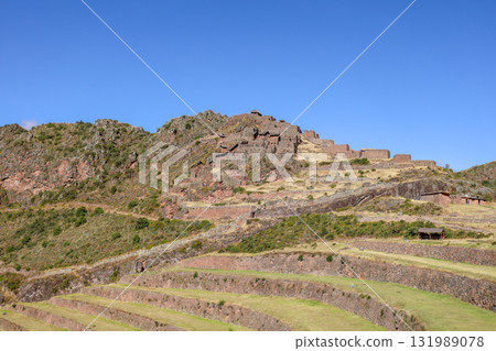 Nice view of the Pisac ruins in Cusco. Nice view of the Pisac ruins in Cusco. 131989078
