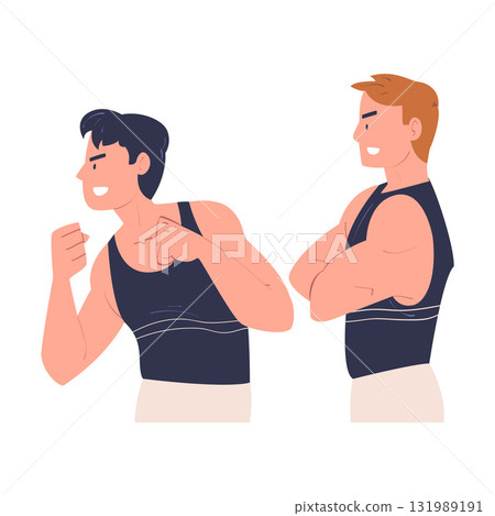 Man Character Standing Look Aside as Opposition to Somebody Vector Illustration 131989191