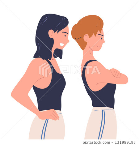 Woman Character Standing Look Aside as Opposition to Somebody Vector Illustration 131989195
