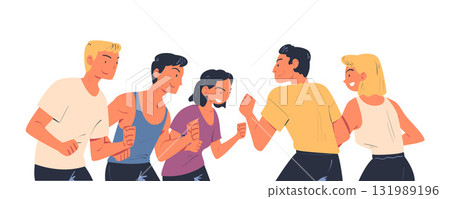 Man and Woman Character Standing In Front of Each Other Vector Illustration Man and Woman Character Standing In Front of Each Other Vector Illustration 131989196