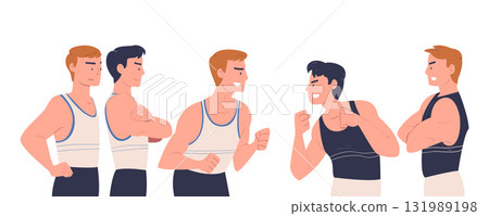 Man Character Standing In Front of Each Other Vector Illustration 131989198