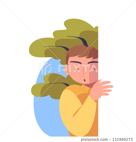 Man Character Spying, Observing and Sneaking Looking and Peeping Out Corner Vector Illustration 131989273
