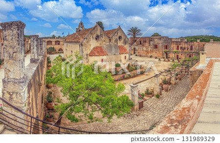 Monastery courtyard garden Arkadi Crete Greece 131989329