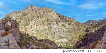 Aerial view of Preveli Beach and palm forest Crete 131989330
