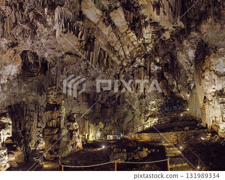 Interior of Sfendoni Cave Crete with stalactites 131989334