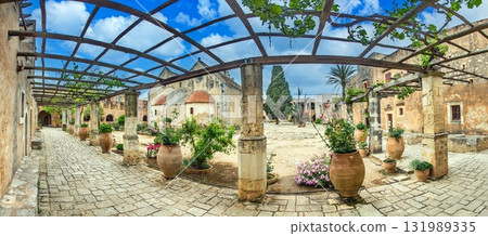 Monastery courtyard garden Arkadi Crete Greece 131989335