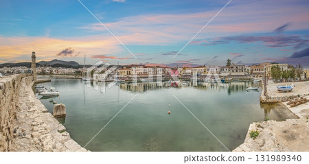 Venetian harbor of Rethymno Crete at sunset Venetian harbor of Rethymno Crete at sunset 131989340