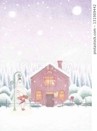 一隻小兔子在雪夜裡為他的女朋友拉小提琴 一隻小兔子在雪夜裡為他的女朋友拉小提琴 131989442