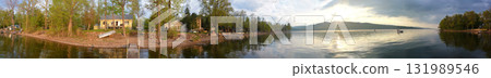 Panoramic view of a Lake Champlain shoreline in upstate New York 131989546