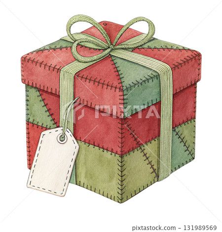 A folk art patchwork fabric giftbox and tag A folk art patchwork fabric giftbox and tag 131989569