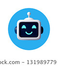 3D Smiling Chatbot Icon with Friendly Face 131989779