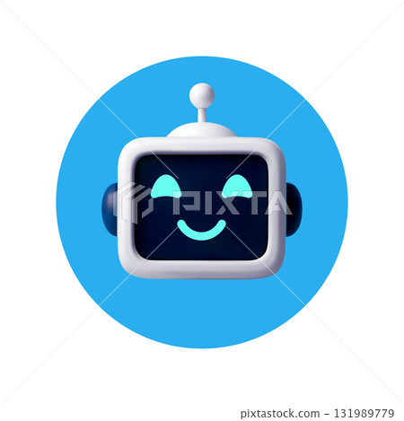 3D Smiling Chatbot Icon with Friendly Face 131989779