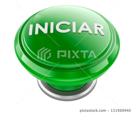 Iniciar green round button, Start on Spanish. 3D rendering Iniciar green round button, Start on Spanish. 3D rendering 131989940
