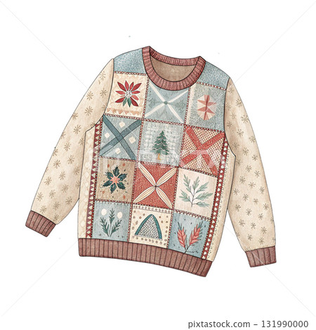 A cute patchwork winter sweater illustration 131990000