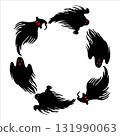 Round frame of scary ghosts. A graphic illustration with a Halloween theme. Hand-drawn black line silhouette. Monochrome art for a horror holiday. Background with space for text a magical creature. 131990063