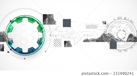 Abstract background. Scientific and technological concept with the use of technical elements formed in the shape of a circle. Vector. 131990241