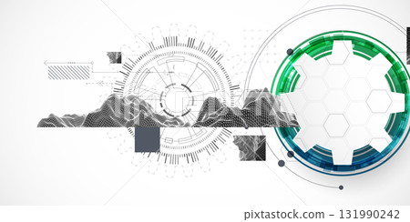 Abstract background. Scientific and technological concept with the use of technical elements formed in the shape of a circle. Vector. 131990242
