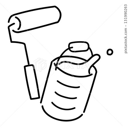 油漆罐和滾筒_線描 131990263