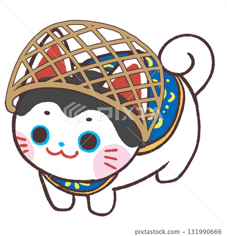 一隻戴著竹籃的狗娃娃的俯視圖 131990666