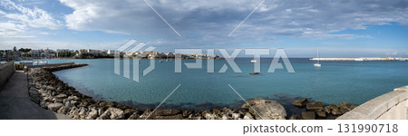 Panoramic view of the bay adjacent to the historic center in Otranto Italy 131990718