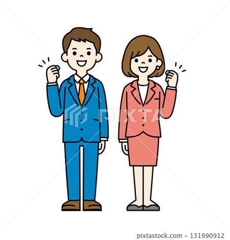 Full body vector illustration set of young businessmen and women doing fist pumps_color 131990912