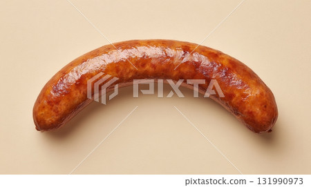 Sausage grilled food isolated on beige background 131990973