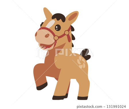 Cute zodiac horse illustration seen from the front at an angle 131991024
