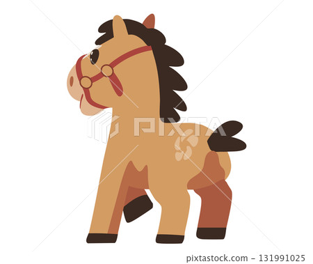Cute zodiac horse illustration seen from behind 131991025