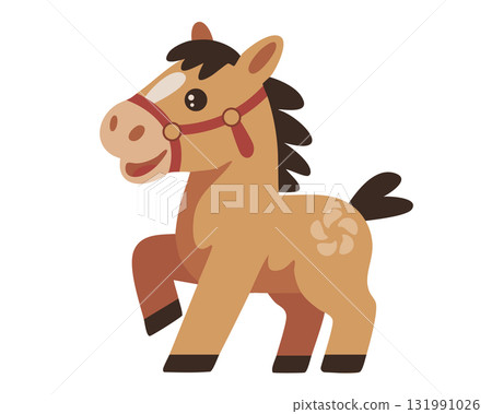 Cute zodiac horse illustration for New Year's cards 131991026