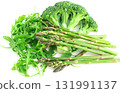 green farm vegetables, arugula, broccoli, asparagus on white background 131991137