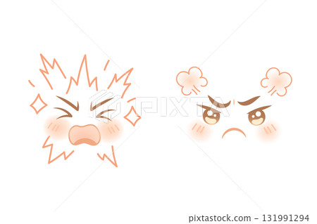 Angry anime faces with explosive cartoon emotion and red steam 131991294