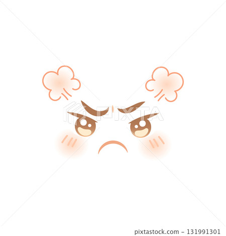 Furious anime face with steam and angry cartoon expression 131991301