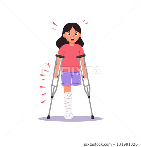 Girl with broken leg using crutches and wearing cast vector illustration Girl with broken leg using crutches and wearing cast vector illustration 131991320
