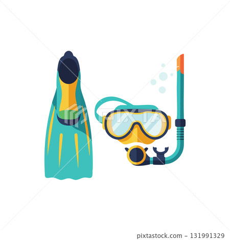 Snorkeling gear set with flipper mask and snorkel for underwater adventure vector illustration 131991329