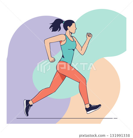 Woman running exercise in athletic wear with colorful background vector illustration Woman running exercise in athletic wear with colorful background vector illustration 131991338