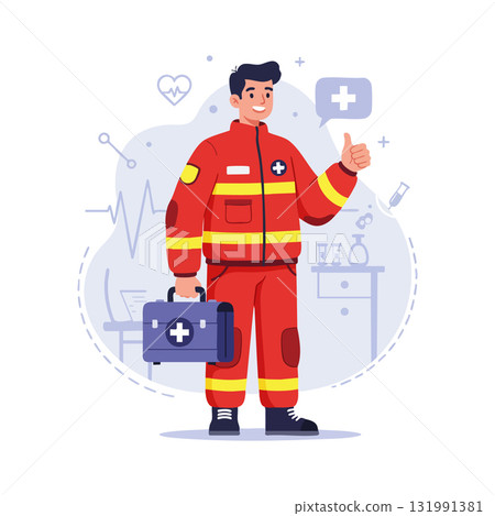 Emergency medical technician paramedic with first aid kit and red uniform illustration vector Emergency medical technician paramedic with first aid kit and red uniform illustration vector 131991381