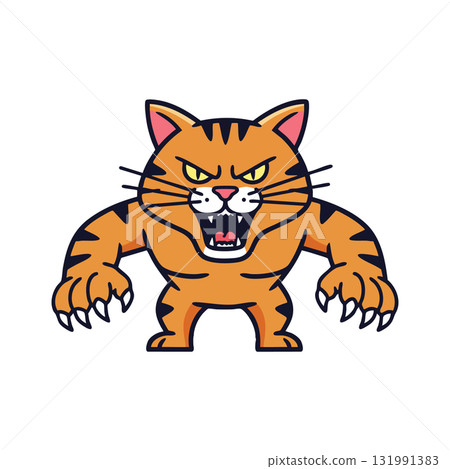Angry tiger cartoon with claws out and fierce expression vector illustration 131991383