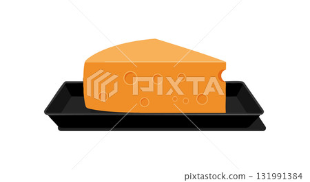 Cheese wedge on black tray vector illustration simple dairy product image 131991384