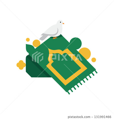 Green prayer rug with white dove vector illustration symbolizing peace and spirituality 131991466