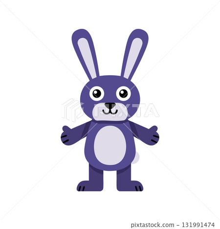 Purple cartoon bunny character with large eyes and open arms vector illustration 131991474