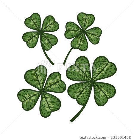 Four green clover leaves vector illustration for St Patricks Day nature symbol lucky charm 131991498
