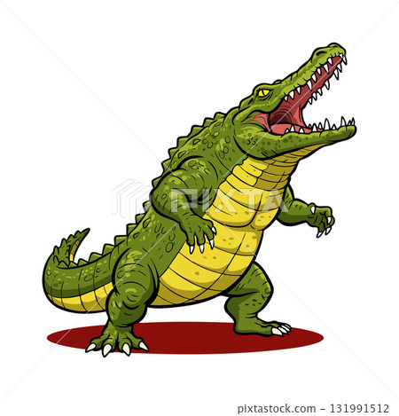 Green crocodile animal vector illustration with yellow belly and open mouth 131991512
