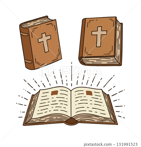 Christian Bible books with cross symbol and open pages illustration vector Christian Bible books with cross symbol and open pages illustration vector 131991523