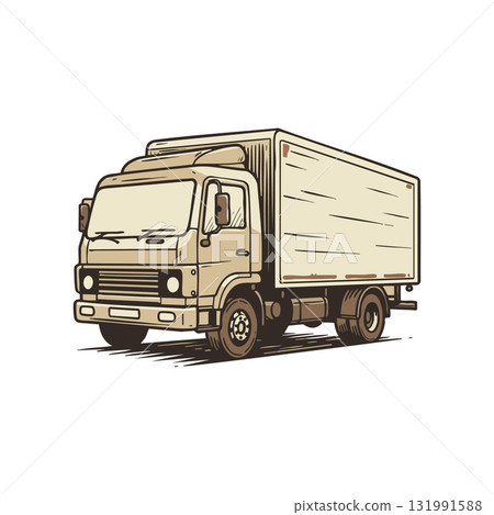 Delivery truck vehicle illustration with beige and brown colours in vintage style 131991588